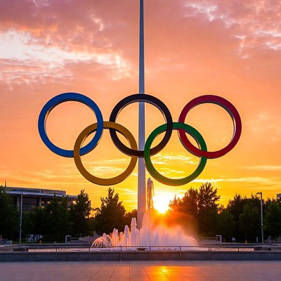 Olympic Rings at Sunset Fountain