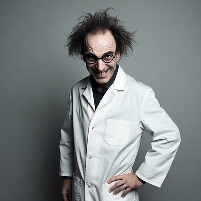 Mad scientist with wild hair