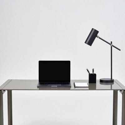 Modern Desk with Laptop and Lamp