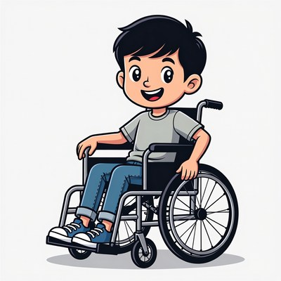Happy Asian boy in wheelchair illustration