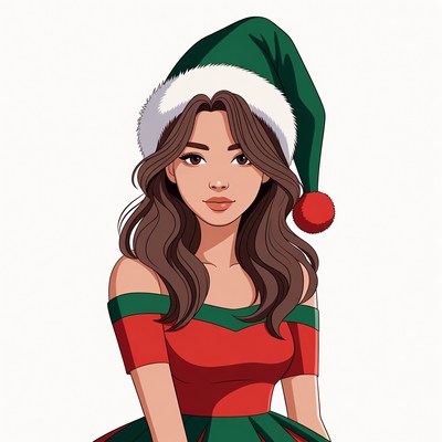 Woman in Santa hat and dress