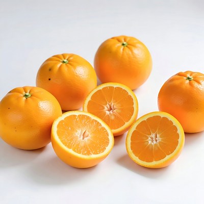 Fresh oranges whole and sliced
