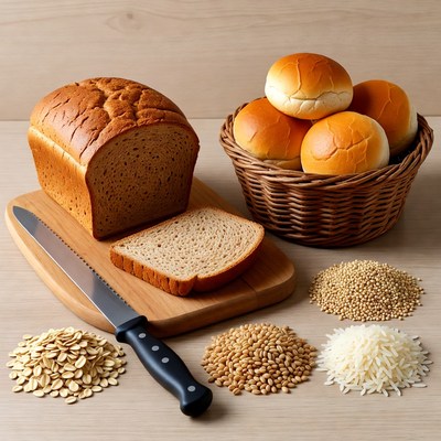 Sliced Bread with Grains and Rolls