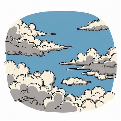 Fluffy Clouds in Blue Sky Illustration
