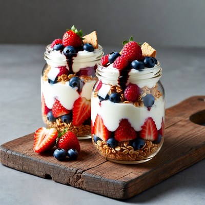 Two Berry Yogurt Parfaits in Jars