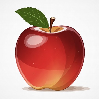 Red apple with green leaf