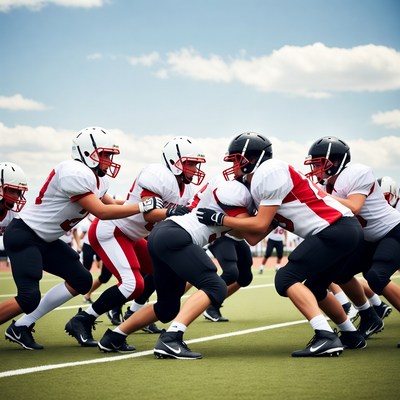 Football players tackling on field