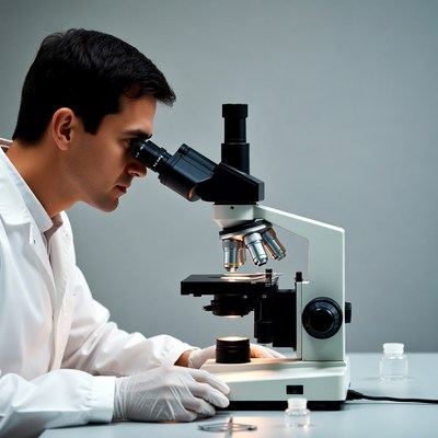 Man using microscope in lab