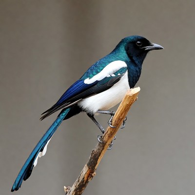 Black-billed Magpie Perched on Branch