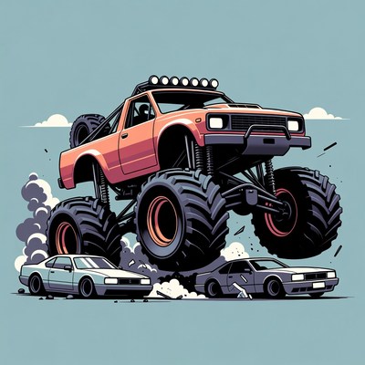 Monster Truck Crushing Cars Illustration