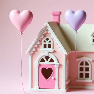 Pink house with heart balloons
