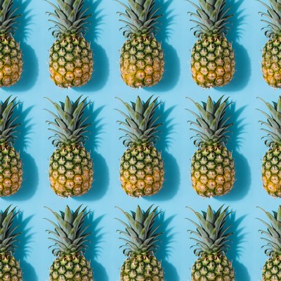 Pineapples on Blue Background