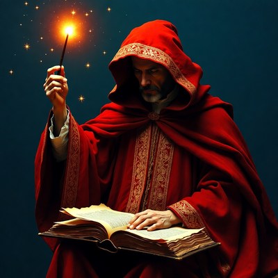 Wizard casting spell with wand