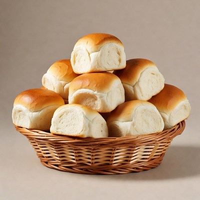 Stack of Fresh Dinner Rolls in Basket