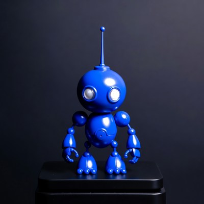 Blue robot toy on black base