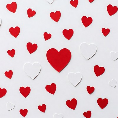Red and White Paper Hearts Scattered