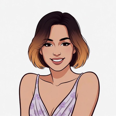 Smiling Asian woman with ombre bob haircut