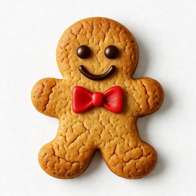 Gingerbread man cookie with red bowtie