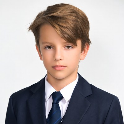 Boy in navy suit and tie