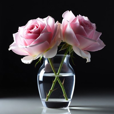 Pink Roses in Clear Vase