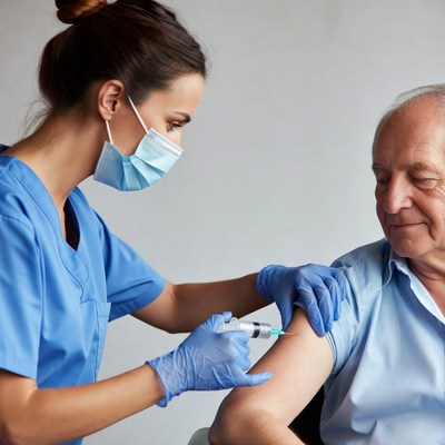 Nurse vaccinating elderly man