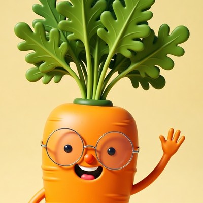Cartoon carrot waving with glasses