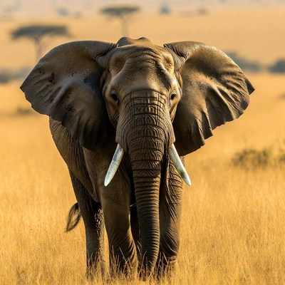 Elephant walking in African savanna