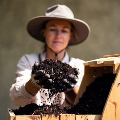 Woman holding compost soil
