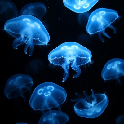 Glowing Blue Jellyfish on Black Background