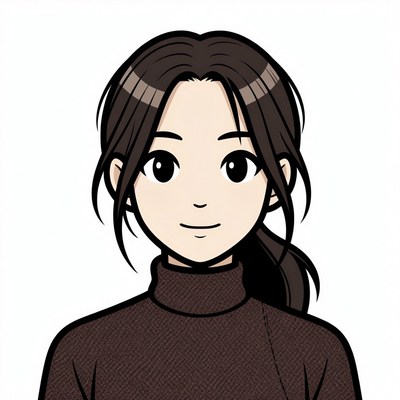 Anime girl with ponytail in turtleneck