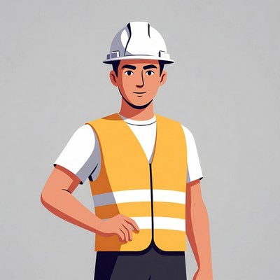 Asian man in hard hat and vest
