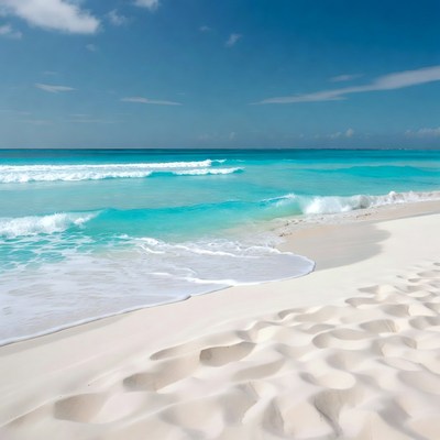 Turquoise Ocean Waves on White Sand Beach