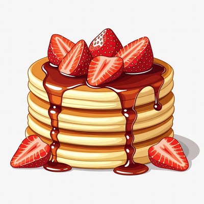 Stack of Pancakes with Strawberries and Syrup