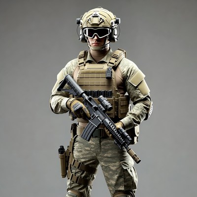 Soldier holding rifle in tactical gear