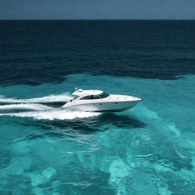 White speedboat racing turquoise ocean