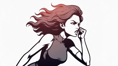 Angry Woman with Flowing Red Hair