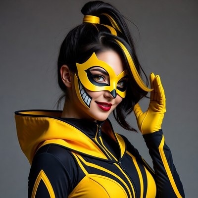 Woman in Yellow Masked Superhero Costume