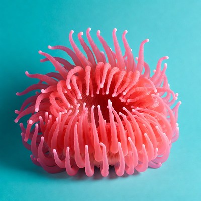 Pink sea anemone on blue background