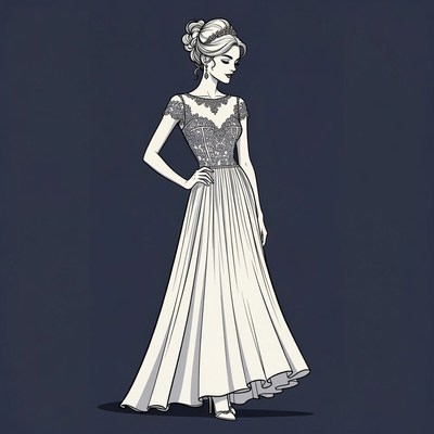Elegant woman in lace gown illustration