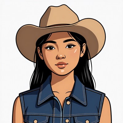 Asian woman wearing cowboy hat