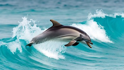 Dolphin jumping over ocean waves