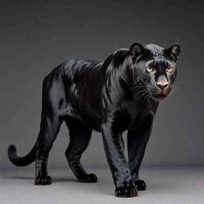 Black Panther Standing on Gray Background