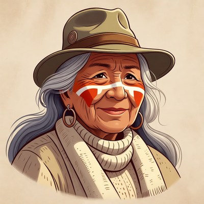 Elderly Indigenous woman with face paint