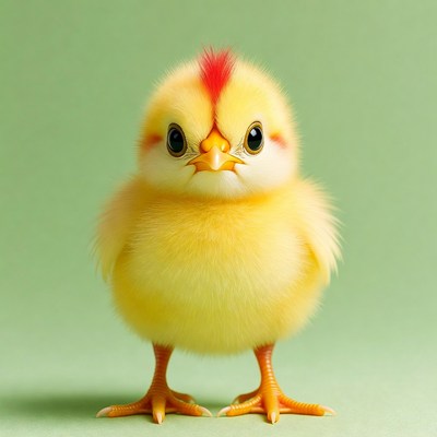 Cute yellow chick with red crest