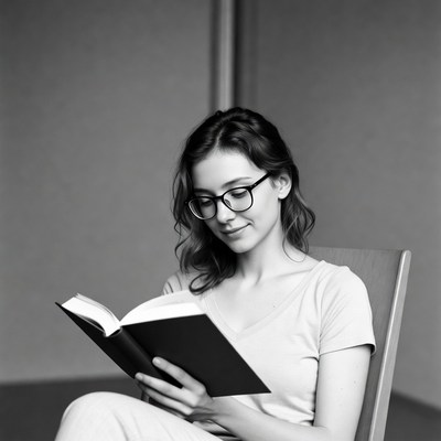 Woman reading book in chair