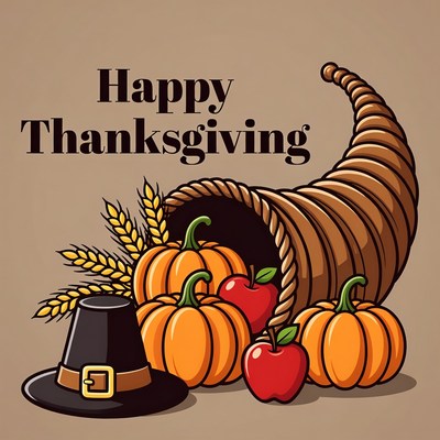 Happy Thanksgiving Cornucopia Illustration