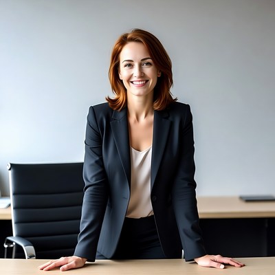 Smiling redhead woman in business suit