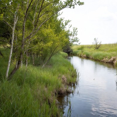 Serene Creek Flowing Through Green Forest