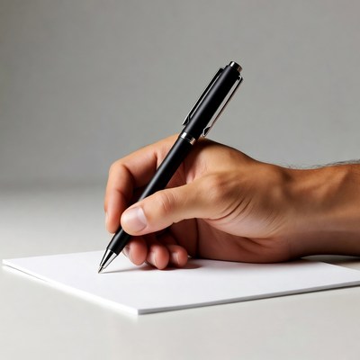 Man's hand writing with black pen