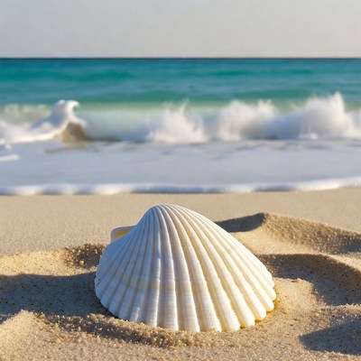 White Seashell on Beach Sand